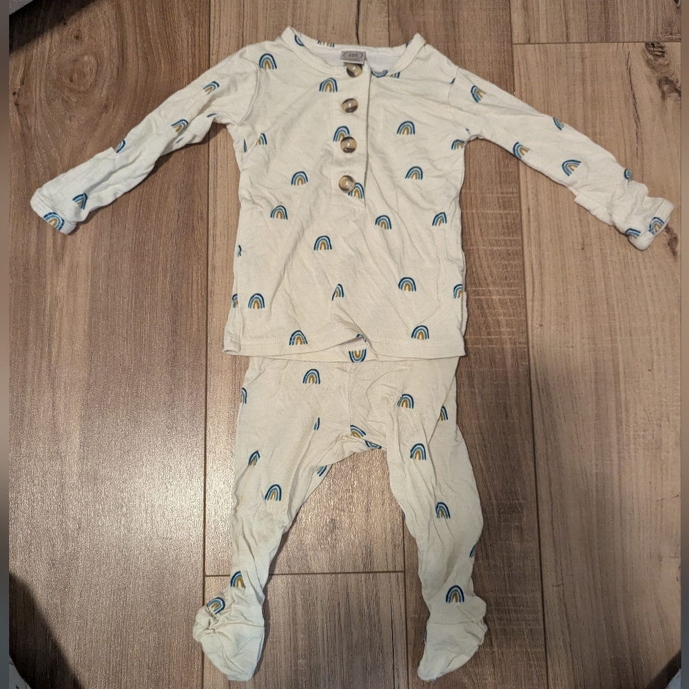 Lou Lou & Company Cream Pajama Set with Rainbow Pattern